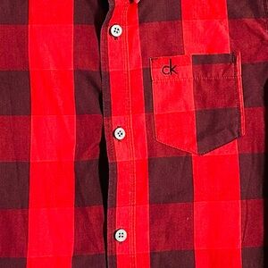 CK Calvine Klein 5(M) Plaid Lumberjack Button Down Red and Black Shirt